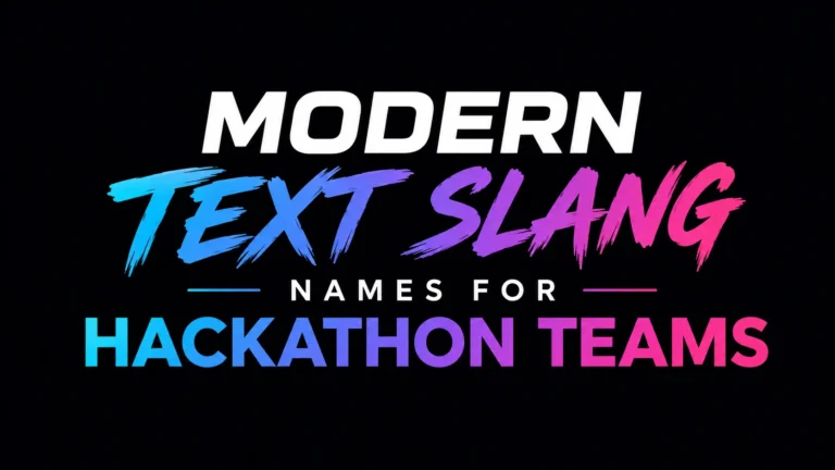 Elegant 16:9 website banner with a clean black background and bold centered typography reading "Modern Text Slang – Names for Hackathon Teams." The text features a vibrant blue-to-purple-to-pink gradient in a modern sans-serif style, creating a professional, tech-inspired design with no additional graphics or decorative elements.