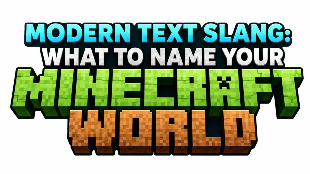 A clean, professional 16:9 banner featuring the centered text “What to Name Your Minecraft World” in large, bold, Minecraft-inspired block lettering. The design uses vibrant green and earthy brown colors with a minimal background, creating a modern and visually appealing header for a blog or website about Minecraft world name ideas.